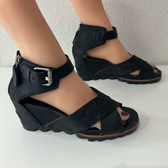 Sorel Joanie Wedge Sandals Sz 9.5 in Black - Picture 3 of 8